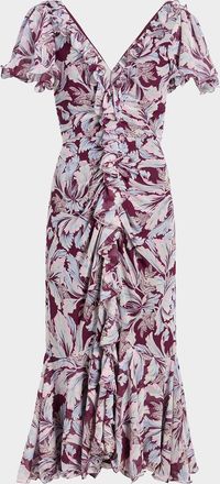 Cinq &agrave; Sept Clio Multi-Tulip Ruffled Midi Dress