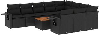 vidaXL Set De Sof&aacute;s De Jard&iacute;n 11 Pzas Y Cojines Rat&aacute;n Sint&eacute;tico Negro Vidaxl