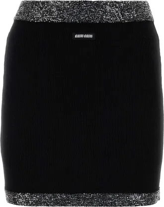 Miu Miu Black Stretch Cashmere Blend Mini Skirt