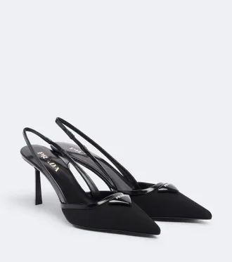 Prada Leather-trimmed slingback pumps