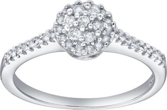 LuvMyJewelry Nuvienne 0.30 Cts Natural Diamond Halo Cluster 14K Gold Ring