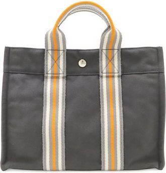 Herm&egrave;s Gray Orange White Canvas Handbag Tote Bag (Pre-Owned)
