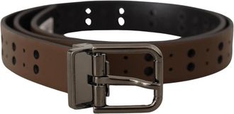 Dolce & Gabbana Perforated Leather Metal Belt - unisex - Riemen - Bruin - ONE Size - Leer - Accessoires