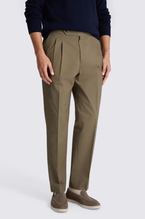 Moss Taupe Cotton Pleated Trouser