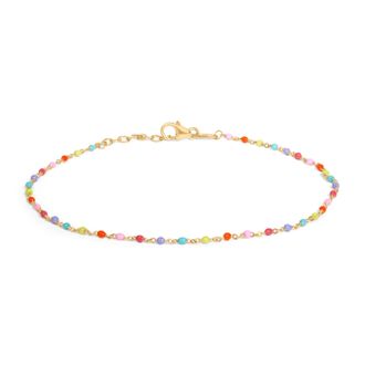 House of Brilliance 18K Yellow Gold Vermeil Rainbow Enamel Station Anklet
