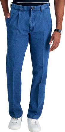 Haggar Mens Casual Classic Fit Denim Trouser Pant-Regular and Big & Tall Sizes, Muted Stonewash, 40W x 32L