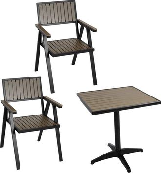 Hhg Hhg - Nunca Usado] Juego De 2 Sillas De Jard&iacute;n + Mesa De Jard&iacute;n 861, Silla Mesa, Revestimiento Exterior Gastro, Aluminio Aspecto Madera, Negro, Gris