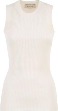 Sportmax Tops, Dames, Wit, S, Katoen, Spxtione Ribgebreide Vest
