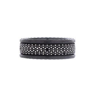 David Yurman Streamline 3 Row Band Ring Titanium with Sterling Silver and Black Diamonds