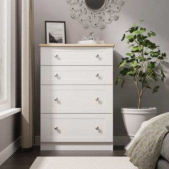 Welcome Furniture Tutbury Ready Assembled 4 Drawer Deep Chest in White Ash & Bardolino Oak - Welcome Furniture | TJ Hughes