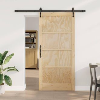 Berkfield Home Sliding Door with Hardware Set 93x202 cm Solid Wood Pine in Beige