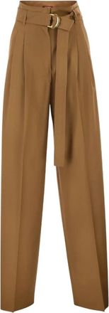 Max Mara Uitlopende broek - Dames - Wijde Broeken - Beige - 2XS - Wol - Broeken