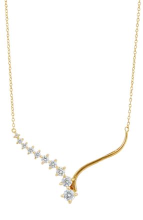 Savvy Cie Jewels GOLD PLATED OVER STERLING SILVER.925 WHITE CZ GRADUATED CURVED BAR NECKLACE