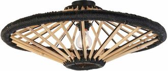 QAZQA Qazqa - Oriental Plafón oriental de bambú con negro 60 cm - Evalin Bambú /Acero Redonda Adecuado para led Max. 1 x 40 Watt