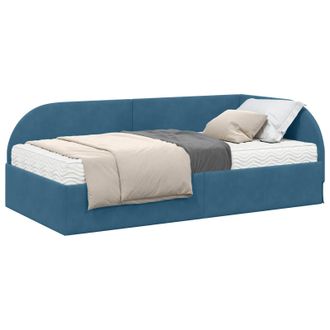 vidaXL Estructura De Cama Esquina Con Colch&oacute;n 2 Pcs Azul Terciopelo Vidaxl