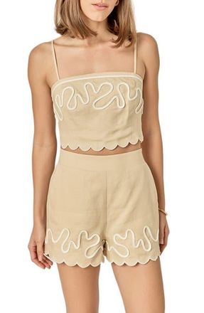 English Factory Wavy Embroidered Crop Camisole in Beige/Off White at Nordstrom, Size X-Small