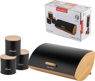 OEM Juego De Cocina: Panera Y 3 Recipientes Para Caf&eacute;, T&eacute; Y Az&uacute;car, Florina Elegant, Negro