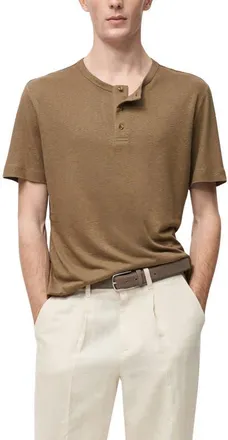 Mango Linen Blend T-Shirt in Khaki at Nordstrom, Size Xx-Large