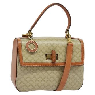Celine Vintage Convertible Top Handle Macadam Coated Canvas Beige Canvas Handbag (Pre-Owned)