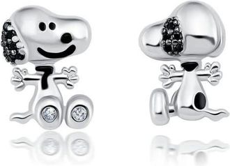 Crislu x Peanuts Snoopy Mismatched Stud Earrings in Pure Platinum /Clear Stone at Nordstrom