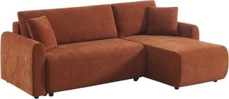 Sweeek Sof&aacute; cama esquinero reversible de tela con arc&oacute;n, 3 plazas, terracota