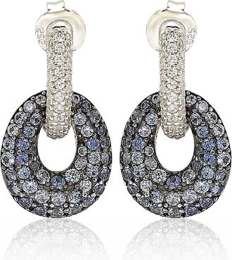 Suzy Levian Sterling Silver Blue & White Sapphire and Diamond Accent Double Oval Dangle Earrings