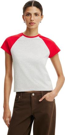 Cotton On Womens 90S Baby Raglan Tee in Grey Marle Red Petal at Nordstrom, Size Xx-Small