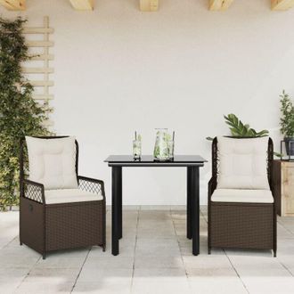 vidaXL Set Comedor De Jard&iacute;n 3 Piezas Y Cojines Rat&aacute;n Sint&eacute;tico Marr&oacute;n Vidaxl