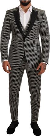 Dolce & Gabbana Zwart Wit Geruit 3-Delig Martini Pak - Heren - Business pakken - Zwart - M - Polyester - Kostuums