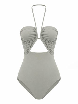 Rick Owens Neutrals Halter Neck Ruched Swimsuit