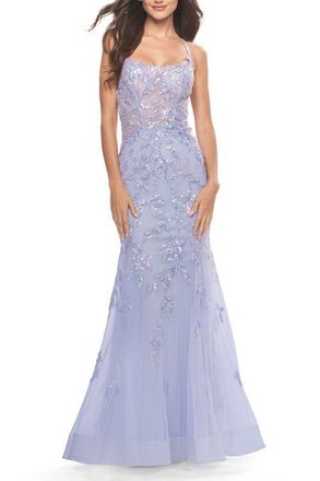 La Femme Beautiful Mermaid Gown with Sequin Lace Details in Light Periwinkle at Nordstrom, Size 12