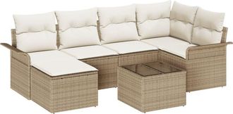 vidaXL Garden Sofa Set with Cushion 7 pcs Beige Poly Rattan vidaXL