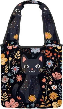 Generic Colorful Cartoon Kitten Reversible Canvas Shoulder Tote - Double-Sided Print, 12oz Cotton, 27cm Drop, Fold-Flat Bag for Travel, Shopping, Street Outin