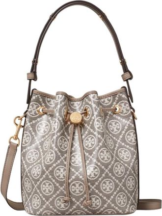 Tory Burch Grey T Monogram Small Bucket Bag