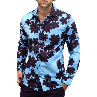 Lords of Harlech Norman Button-Up Shirt in Salerno Floral Light Blue at Nordstrom, Size Xx-Large