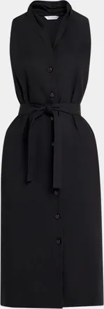 Max Mara Navetta Sleeveless Belted Linen Button-Front Midi Dress