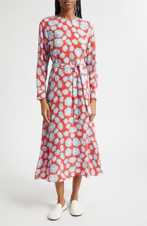 Marimekko Combu Tumma Floral Long Sleeve Dress in Light Blue Red Off-White at Nordstrom, Size 16 Us