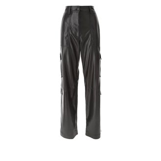 Msgm Faux Leather Cargo Trousers - female - MSGM - Straight Trousers - Black - M - Trousers
