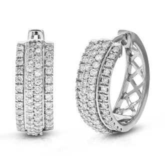 Vir Jewels 1 cttw Lab Grown Diamond Hoops Earrings in Sterling Silver With Hidden Post For Women