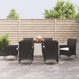 vidaXL Set De Comedor De Jard&iacute;n 7 Pzas Y Cojines Rat&aacute;n Sint&eacute;tico Negro Vidaxl