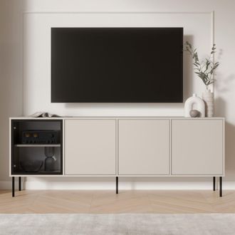 Dmora Aparador Encaje, Mueble 4 Estantes, Puertas Abatibles, 4 Puertas, 200x40x75h Cm Beige