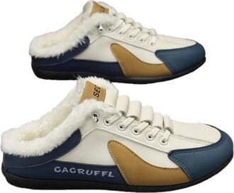 Generic Backless Slip on Sneakers for Men Mules Clog Warm Faux Leather House Slippers Winter Loafer Non-Slip (Khaki,10.5)