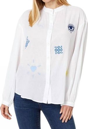 Elliott Lauren Evil Eye Button Up Blouse In White