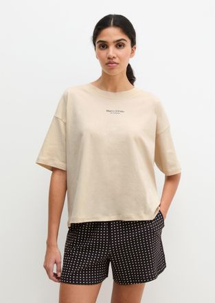 Marc O'Polo Shorty MARC OPOLO Mix N Match Cotton, Damen, Gr. XL (46), french oak, schwarz geo print, Single Jersey, Obermaterial: 100% Baumwolle, bequem kurz, Run