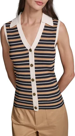 Karl Lagerfeld Stripe Rib Vest in Midnight Navy at Nordstrom, Size X-Small