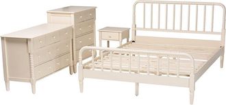 Baxton Studio Braith Farmhouse Spindle Wood 4Pc Bedroom Set With Two Nightstands