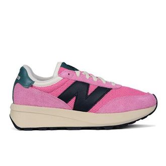 New Balance Unisex 370 en Rosa/Negro, Gamuza/Malla, Talla 37.5
