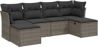 vidaXL Set De Muebles De Jard&iacute;n 6 Pzas Y Cojines Rat&aacute;n Sint&eacute;tico Gris Vidaxl