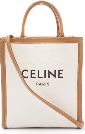 Celine Cabas Brown White Canvas Leather Tote Bag (Pre-Owned)