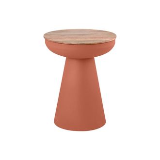 Miliboo Mesa Auxiliar Redonda Dise&ntilde;o Con Almacenamiento En Metal Tierra Quemada Y Madera Maciza De Mango H52 Cm Tam